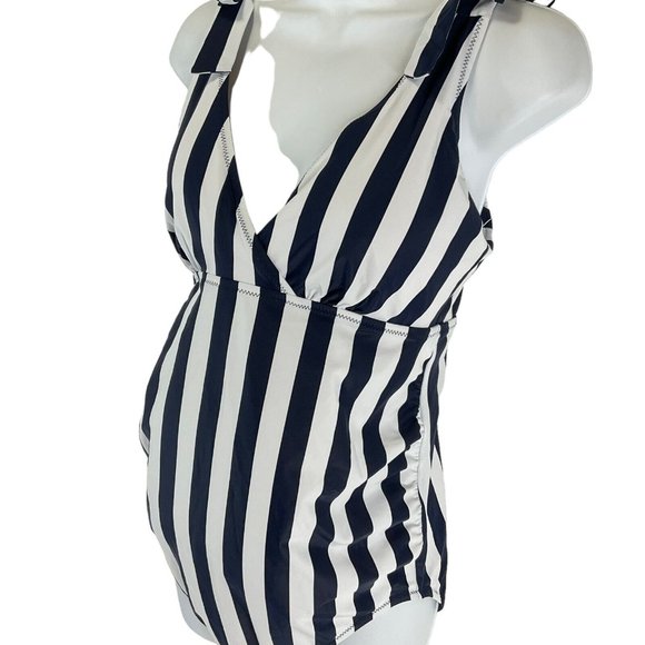 A Pea in the Pod Other - A Pea In The Pod Swimsuit Womens M Blue Striped 1 Pc Maternity UPF 50+ $105 Nwt